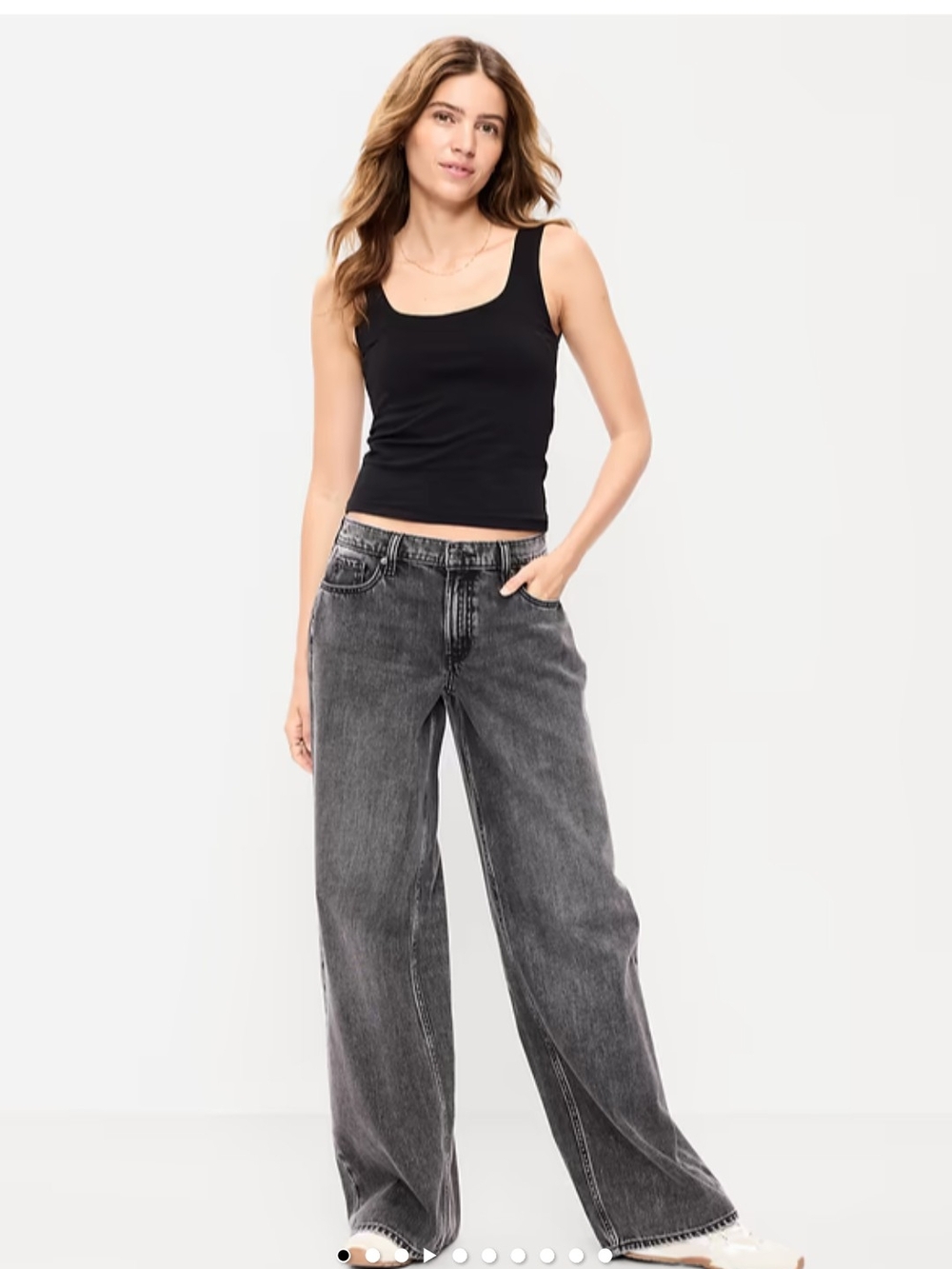 Low Rise Baggy Wide Leg Jeans in Pebble Washed Black 10 Regular